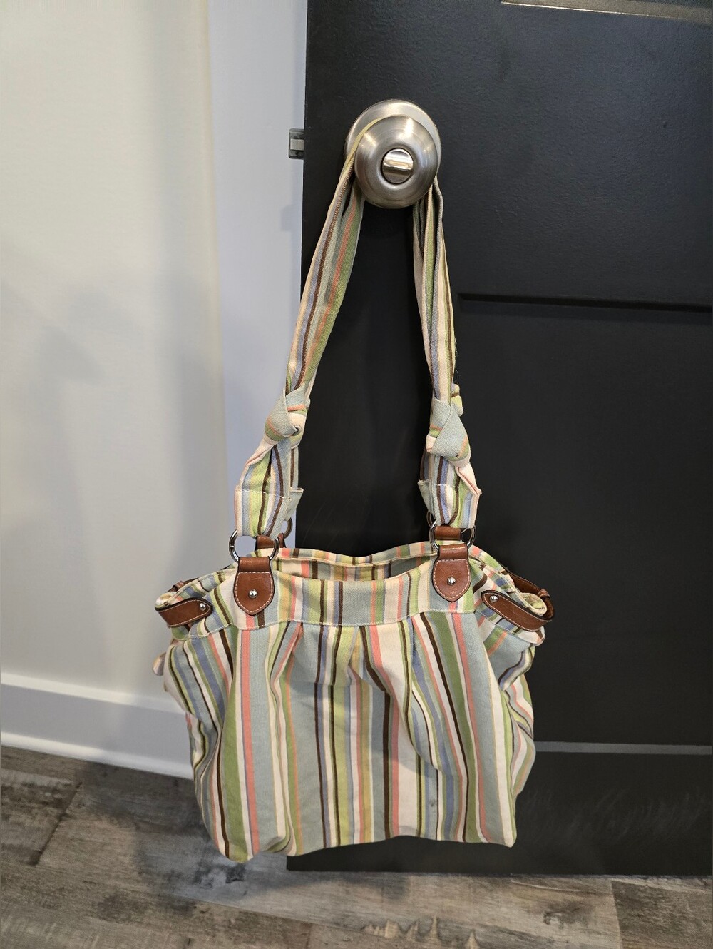 croft & barrow Striped Canvas Satchel in Green, Blue, Pink, Cream, Brown